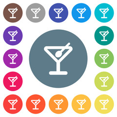 Cocktail flat white icons on round color backgrounds