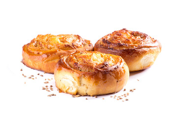 cinnamon rolls with cheese, Golfeados on white background