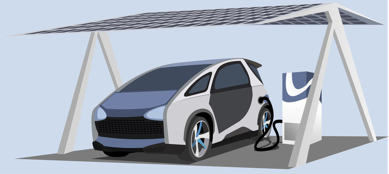 Electric micro car loaded with photovoltaic roof vector