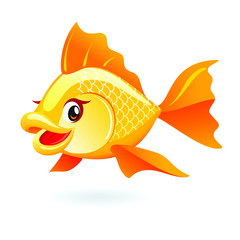 Cute gold fish cartoon vector illustration.