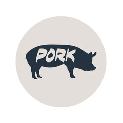 Icono plano PORK en cerdo en circulo gris