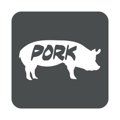Icono plano PORK en cerdo en cuadrado gris