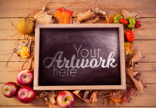 Top View Blackboard Mockup with Fall Composition