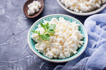 Bowl with homemade cottage cheese