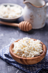 Bowl with homemade cottage cheese