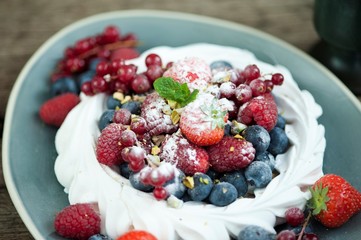 delicious dessert Pavlova, meringue cake