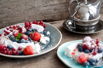delicious dessert Pavlova, meringue cake