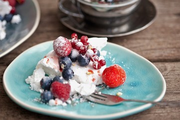 delicious dessert Pavlova, meringue cake