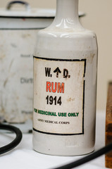 Bottle of rum from 1914, as used by the Army medical corp for medical purposes (as an anaesthetic...