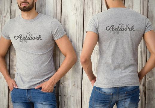 Man in Gray T-Shirt Mockup 1