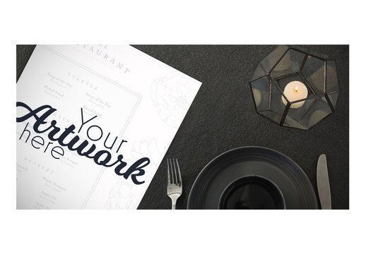 Top View Menu Mockup with Simple Place Setting 4