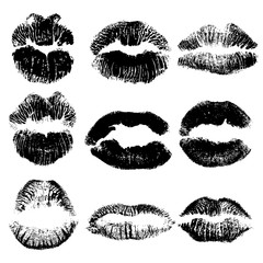 Print of black gothic lips set. World kiss day, Valentine's day design elements. Vector.