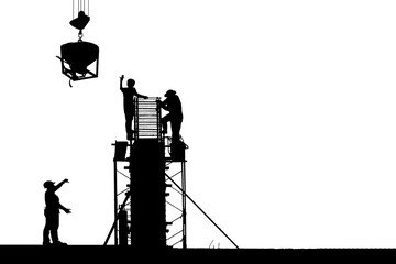 Silhouette of worker working on New bridge construction on white background.