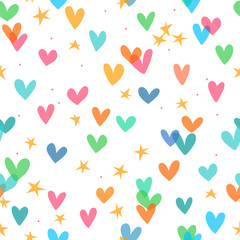 Seamless pattern with hearts and stars