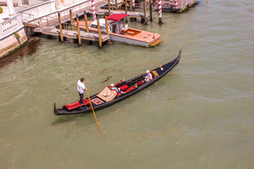Aerial view of gondola, Venice, Italy