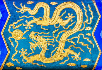 Traditional Chinese dragon pattern on pillar. Located in Summer Palace, Beijing, China.