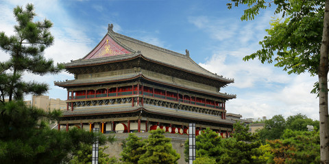 Drum tower  of the old city wall of xi an ,Shanxi ,china - obrazy, fototapety, plakaty