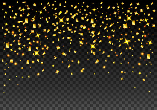 Luxury Celebrations background with falling pieces of metallic gold glitter and confetti