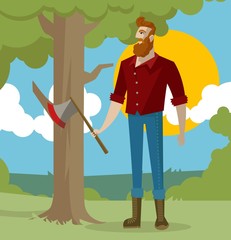 lumberjack worker man with axe