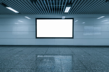 Blank billboard in metro station