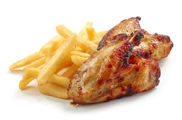 fried potatoes and chicken wings