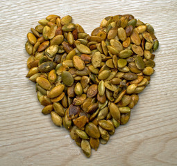 Roasted Pumpkin Seeds in the shape of a Heart