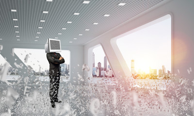 Businessman with monitor instead of head.