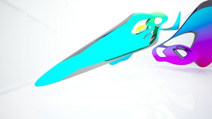 Abstract white and colored gradient smooth interior with window. 3D illustration and rendering.