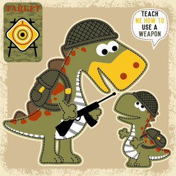 Cute dinosaurs cartoon with military equipment 