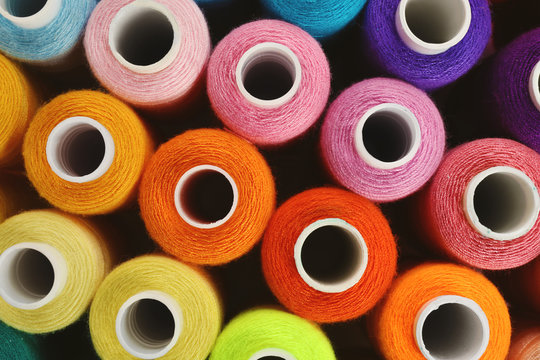 Set of colorful sewing threads, closeup