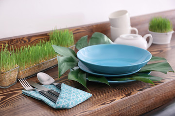 Table setting in vegetarian cafe