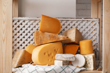 Variety of cheese on storage stand