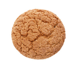 Delicious oatmeal cookie on white background