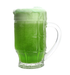 Glass of green beer on white background. Saint Patrick's day celebration