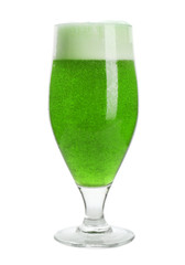 Glass of green beer on white background. Saint Patrick's day celebration