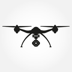 Drone icon. Quadcopter black silhouette with camera. Vector illustration.