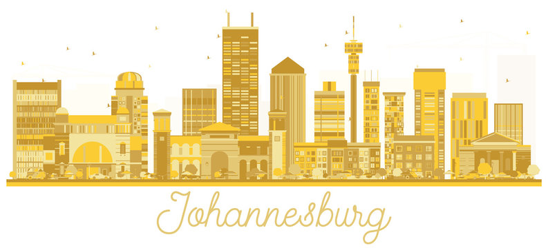 Johannesburg South Africa City skyline golden silhouette.