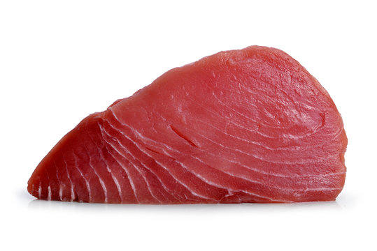 Fresh tuna steak isolated on a white background.