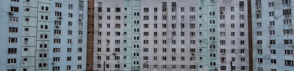 Block of flats, residential building. Standardized apartments and housing. 