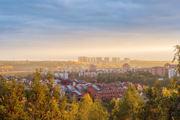 View of residential neighborhood at sunset