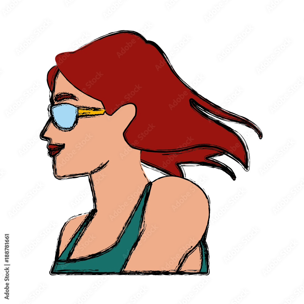 Poster Woman head witn sunglasses icon vector illustration graphic design