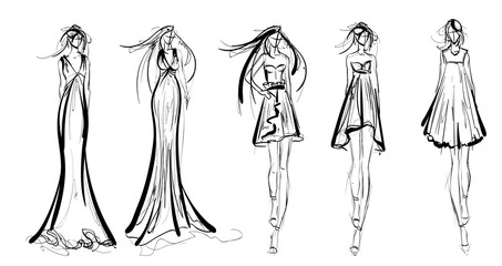Stylish fashion models. Pretty young girls. Fashion girls Sketch