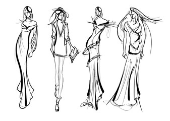 Stylish fashion models. Pretty young girls. Fashion girls Sketch