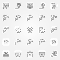 CCTV icons set - vector camera concept line symbols
