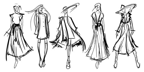 Stylish fashion models. Pretty young girls. Fashion girls Sketch - 188782082