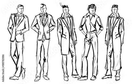 Fashion man. Set of fashionable men\u0027s sketches on a white