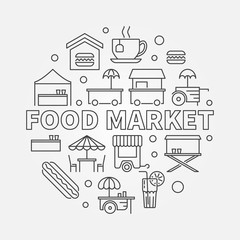 Food market circular symbol. Vector street food illustration