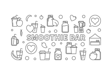 Smoothie bar concept horizontal vector outline banner