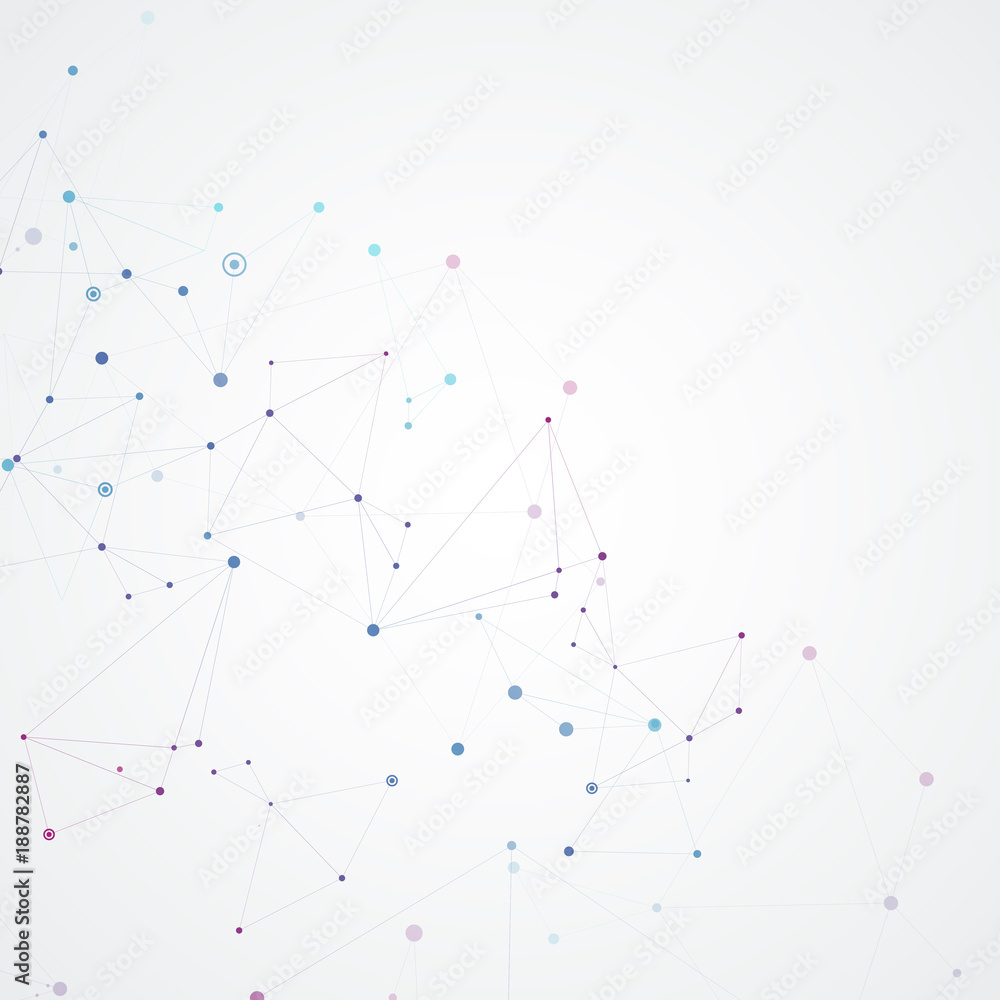Poster Science and technology background with connected line and dots