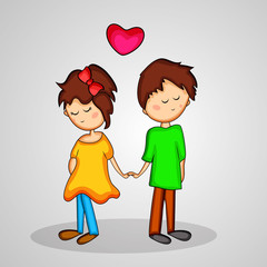 Illustration of cute girl and boy holding each other